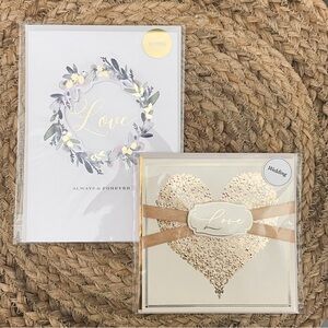 Bundle of 2 Wedding Cards Cream Gold Heart Floral Nicole Miller White Love Card